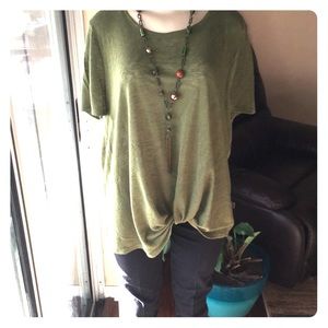 Sage, short sleeve, knot front tie.